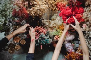 Gomphrena flower in dry flower arrangements